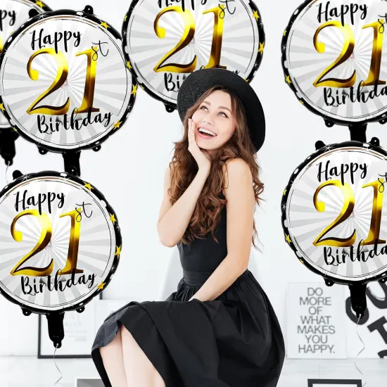 6pcs Happy 40th Birthday Balloons Kit,18inch Black and Gold Helium Foil Balloon {5}