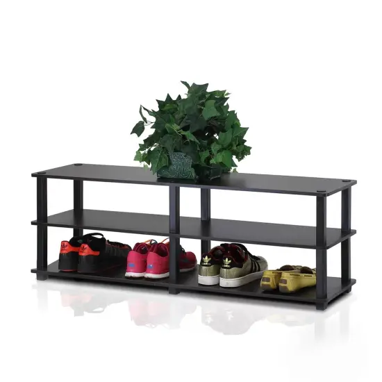 Espresso Black Composite Wood Shoe Rack with 3 Shelves and 18 Pairs Capacity {2}