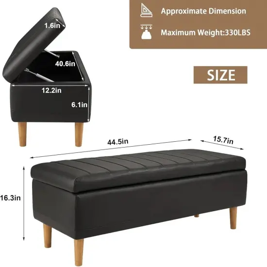 Modern Faux Leather Bedroom Bench with Storage Compartment {5}