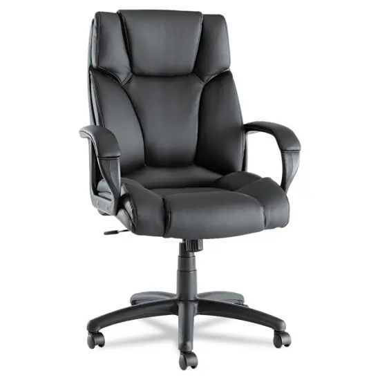 Black Leather High-Back Swivel Office Chair with Cushions and Tilt Feature {1}