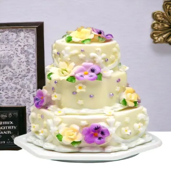 Ceramic Pansy Flower Cake Shaped Jewelry Box, Home D&eacute;cor, Gift for Her, Gift for Mom, Nature Lover Gift, Vanity Decor, Wedding Gift {2}