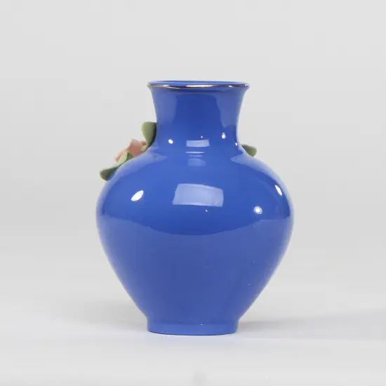 Mini Size Ceramic Columbine Flowers on Blue Vase, Home D&eacute;cor, Gift for Her, Gift for Mom, Spring Decor {4}