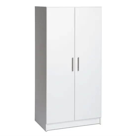 White 2 Door Wardrobe Cabinet with Hanging Rail and Fixed Shelf for Clothes Storage {2}
