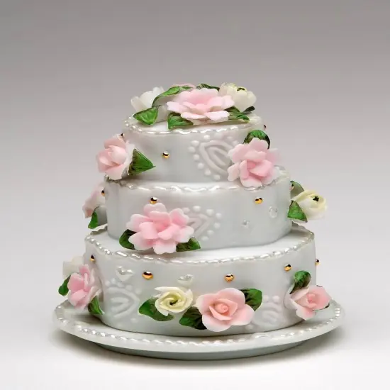 Ceramic Wedding Cake with Rose Flowers Jewelry Box, Wedding D&eacute;cor or Gift, Anniversary D&eacute;cor or Gift, Home D&eacute;cor, Vanity Decor {3}