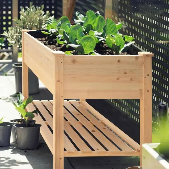 Raised Garden Bed on Wheels with Storage Shelf and Drainage {3}