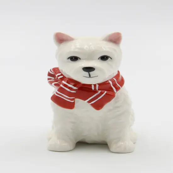 Ceramic Westie Dog with Red Scarf Figurine, Home Décor, Gift for Her, Gift for Mom, Dog Lover Gift, Pet Loss Gift {2}