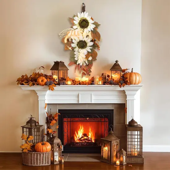 2PCS 18' Fall Swag Teardrop Wreath {4}