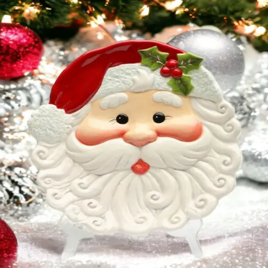 Christmas Hand Painted Ceramic Santa Claus Decor Plate, Home D&eacute;cor, Gift for Her, Gift for Mom, Kitchen D&eacute;cor, Christmas D&eacute;cor {1}