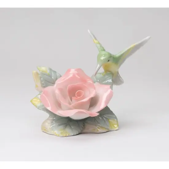 Ceramic Hummingbird with Peace Rose Figurine, Bird Watcher Gift, Gift for Her, Nature Lover Gift {2}