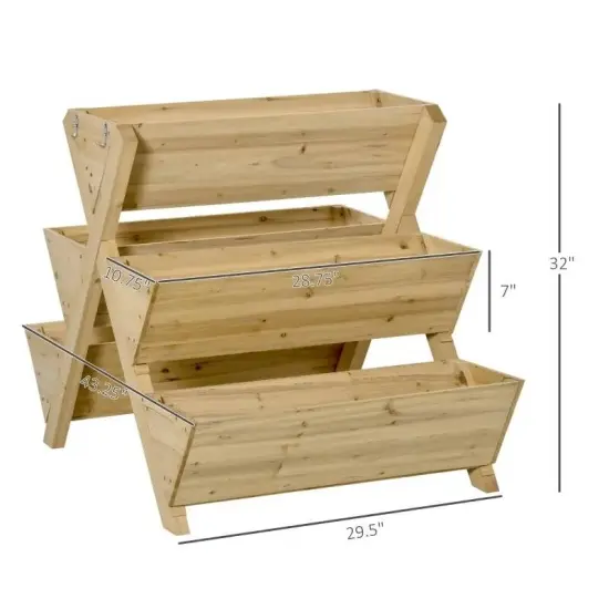 Light Brown Fir Wood 3-Tier A-Frame Planter Box with Side Hooks {5}