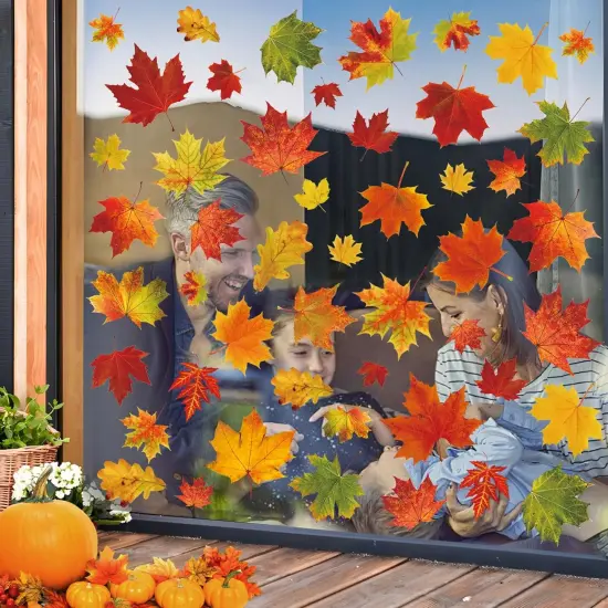 9 Sheets Fall Maple Leaves Window Clings Fall Leaves Double-Sided Window Decals {5}