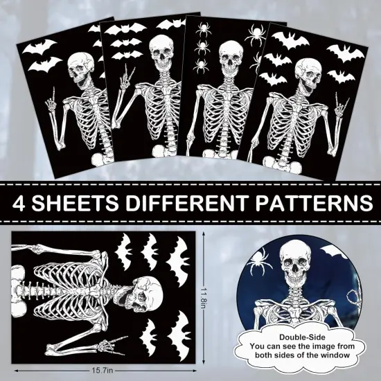 27Pcs Halloween Skeleton Window Stickers - 11.8 x 15.7 Inch - 4 Sheets {4}