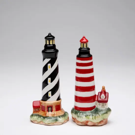 Ceramic Black & Red Lighthouse Salt & Pepper Shakers, Home D&eacute;cor, Gift for Her, Gift for Mom, Kitchen D&eacute;cor {3}