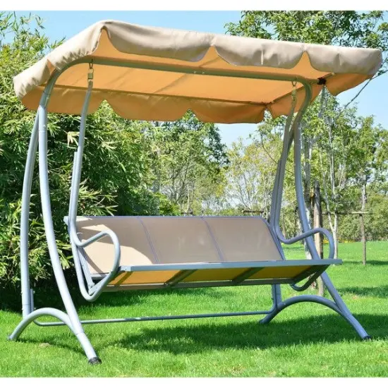 Comfortable 3-Seater Outdoor Patio Swing with Water-Resistant Canopy {1}