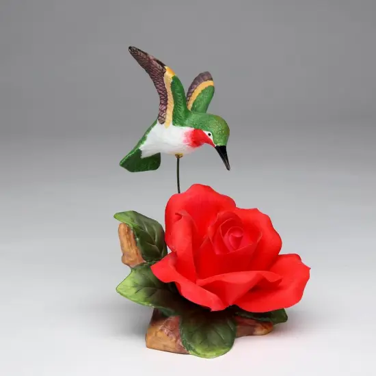 Ceramic Hummingbird with Red Rose Flower Figurine, Home D&eacute;cor, Gift for Her, Gift for Mom, Kitchen D&eacute;cor, Birdwatcher Gift {3}
