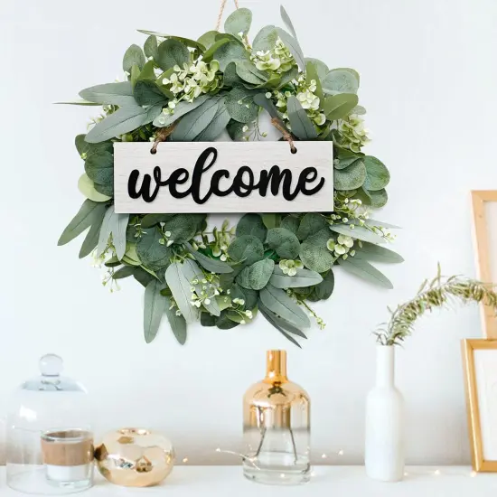 Wreath for Front Door 18" Green Eucalyptus Wreath -Farmhouse Welcome Sign Festival Ornaments Home Decor | Ideal Spring & Summer Decorating for Home Front Door and Window Outdoor (white) {2}