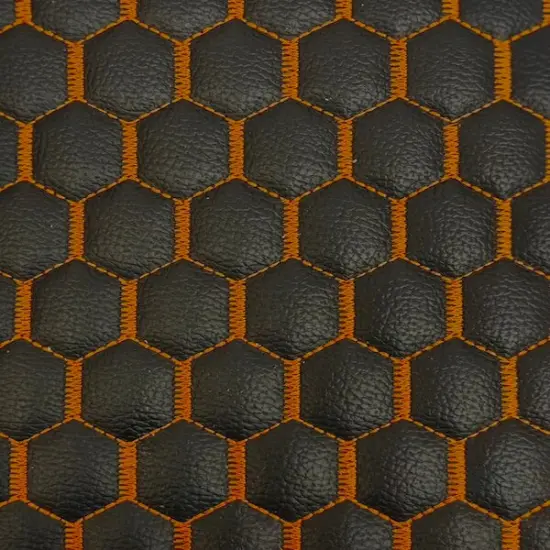 1 Yard Honeycomb Quilted Faux Leather Vinyl Fabric For Upholstery Car Seats Crafts Wall 54" Width Black | Orange {1}