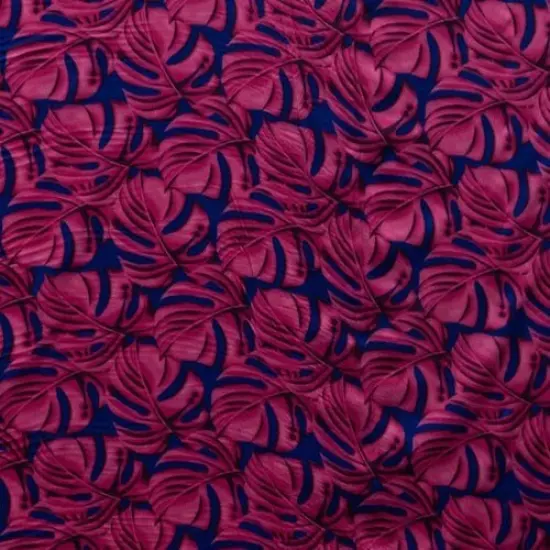 1 Yard All Over Monstera Leaf Fabric, 100% Polyester, 36in L x 45in W Tropical Print Magenta/Royal {1}