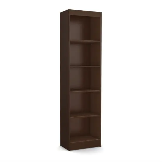 71" Tall Chocolate Brown Wooden Bookcase with 3 Adjustable Shelves and 2 Fixed Storage Shelves {1}
