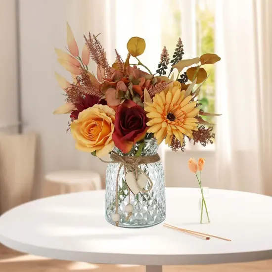 Fake Fall Flowers in Vase - Orange {3}