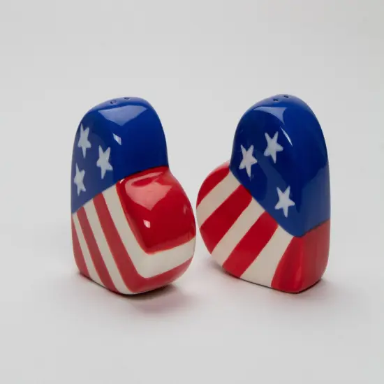 Ceramic American Flag Heart Salt and Pepper Shakers, Home Décor, Patriot Gift, Gift for Mom, Dad, Independence Day Décor, July 4th {4}