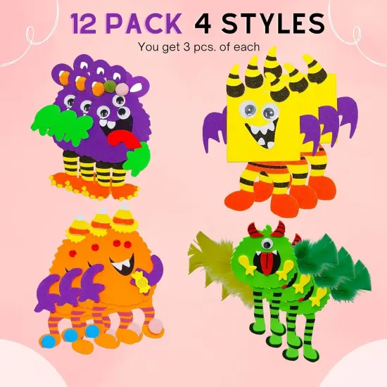 4E's Novelty Halloween Crafts for Kids (12 Pack) Silly Monsters Foam Magnet Fall Crafts Bulk, Halloween Party Activities for Kids Ages 3-5, 4-8 {4}