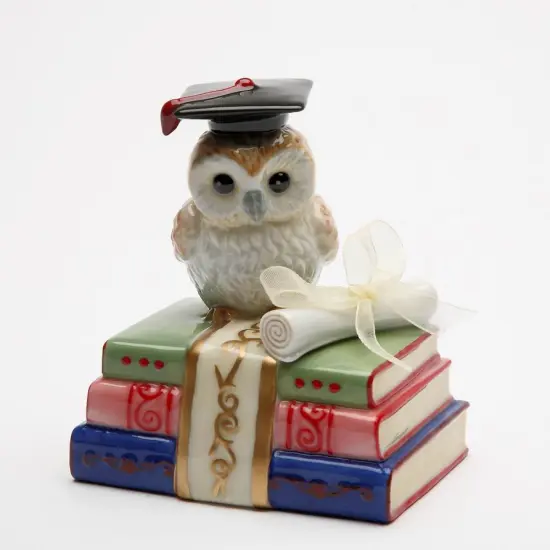 Ceramic Graduating Owl Music Box Playing "Over the Rainbow", Home Décor, Graduation Gift, Gift for Son, Gift for Daughter {3}