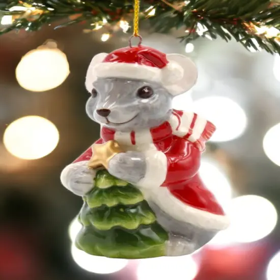 Ceramic Christmas Mouse With Tree Ornament, Home D&eacute;cor, Gift for Her, Gift for Mom, Kitchen D&eacute;cor, Christmas D&eacute;cor {2}