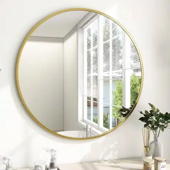 Modern Round Bathroom Wall Mirror with Metal Frame and HD Glass for Bedroom or Hallway {1}