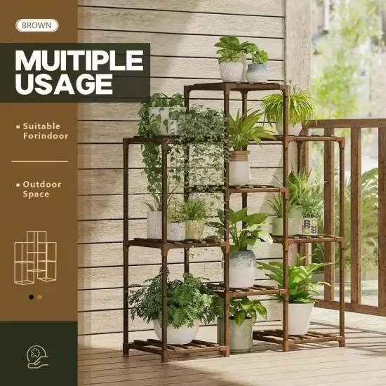 Brown Natural Wood 9-Tier Plant Cage Stand with Durable Joints {3}