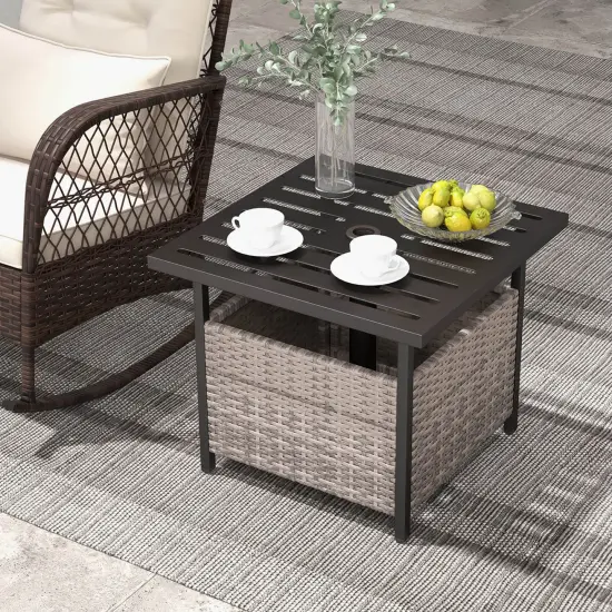 Costway Rattan Wicker Steel Side Table Outdoor Furniture Deck Garden Patio Pool Black/Gray/Brown {2}