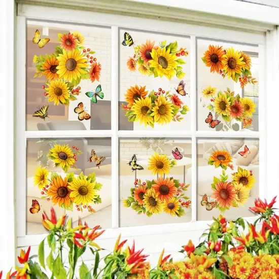 Sunflower Window Clings Large Size Sunflower Window Decals Fall {1}
