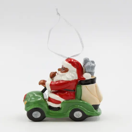 Ceramic African American Santa Driving Golf Kart Ornament, Home D&eacute;cor, Gift for Her, Mom, Him, Dad, Christmas tree D&eacute;cor, Wall Decor {6}