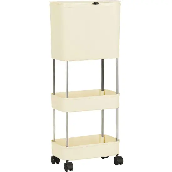 Cream Polypropylene 5-Gallon Wheeled Trash Can with Dual Compartments and Heavy Duty Design {1}