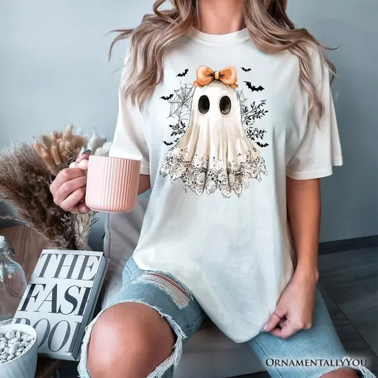 Coquette Ghost T-Shirt, Cute Halloween Tee for Girly Ghouls {2}