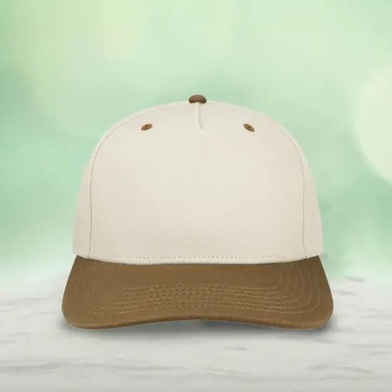 1 Count Heritage Twill Cap Mid Profile Five Panel Cotton with Contrast Eyelets Button Stone/Navy {2}