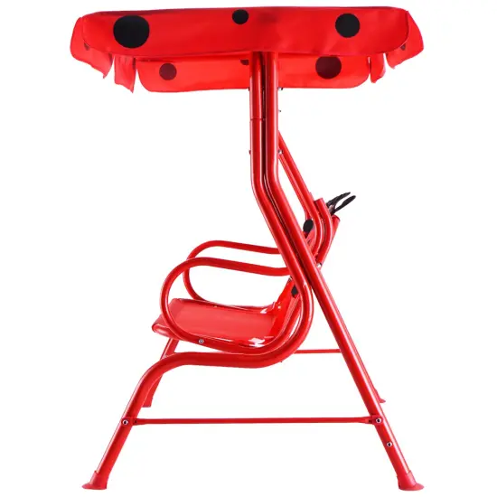 Costway Kids Patio Swing Chair Children Porch Bench Canopy 2 Person Yard Furniture red {4}