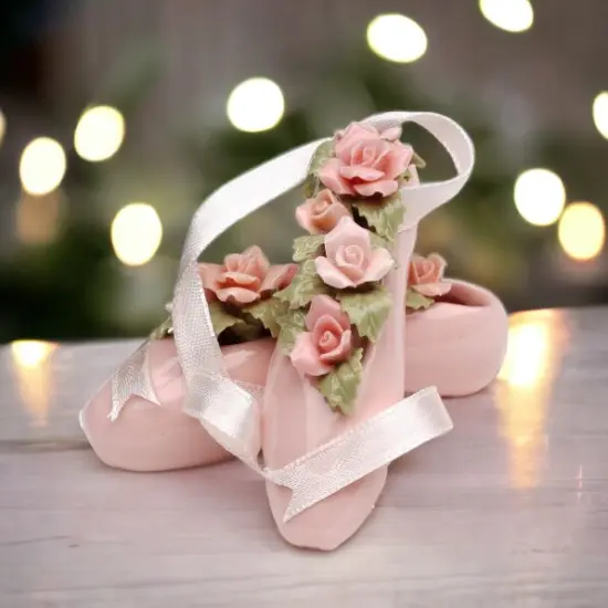 Ceramic Ballerina Pointe Shoes with Rose Flowers Figurine, Home Décor, Gift for Her, Gift for Daughter, Gift for Ballerina Dancer {1}