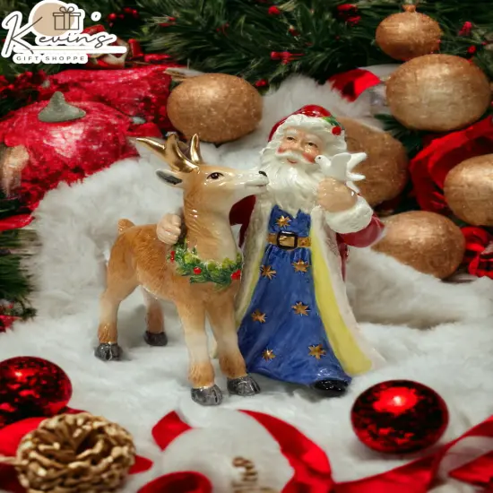 Ceramic Christmas Fantasia Santa And Deer Salt & Pepper, Home D&eacute;cor, Gift for Her, Gift for Mom, Kitchen D&eacute;cor, Christmas D&eacute;cor {1}