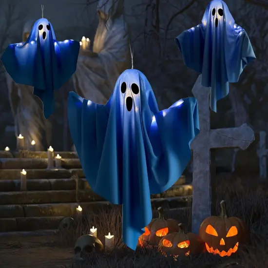 3 Pack Halloween Light-up Ghost Decorations - 22.5 Inch (Blue) {3}