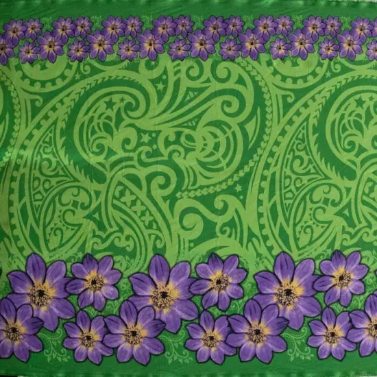 1 Yard Traditional Polynesian Tattoo Daisy Double Border Fabric, Peach Skin Polyester 44/45" Width Purple {4}