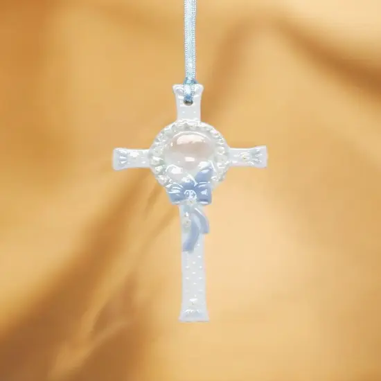 Ceramic Praying Boy on Cross, Religious Decor or Gift, Baptism Gift {2}