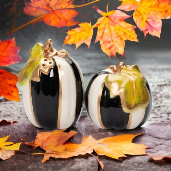 Ceramic Black and White Pumpkin Salt And Pepper Shakers, Home D&eacute;cor, Gift for Her, Gift for Mom, Kitchen D&eacute;cor, Fall D&eacute;cor, Halloween D&eacute;cor {1}