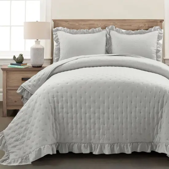 Lightweight Ruffle 3-Piece Reversible Quilt Set with Matching Shams for All Seasons {6}