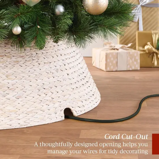 Natural Water Hyacinth Christmas Tree Collar Braided Design with Cord Cut Out and Easy Assembly {2}