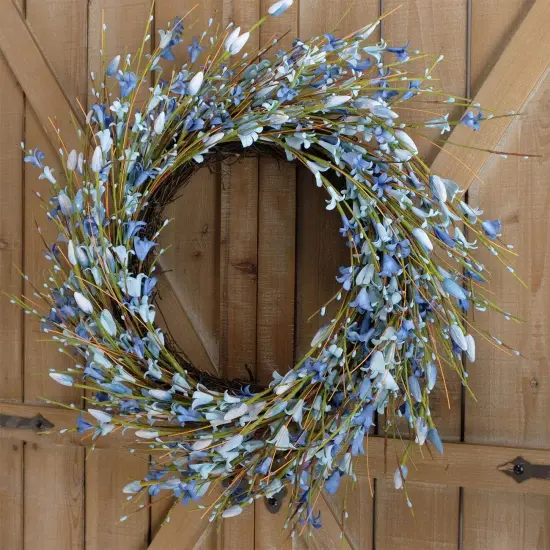 18inch Artificial Forsythia Flower Wreath, All Year Around Wreath for Front Door, Wedding Window Home Wall Indoor Front Door Decor (Blue, 18in) {4}