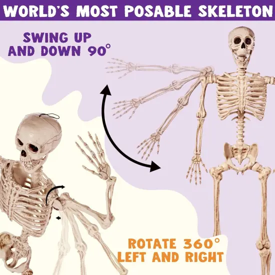 5.6 FT Halloween Posable Life Size Skeleton - Yellow {3}