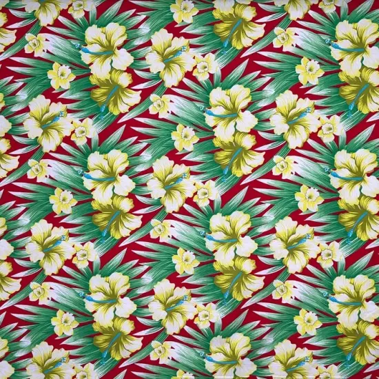 1 Yard Hibiscus Floral Polyester Fabric, 60" Wide Tropical Print Material Black & Green {2}
