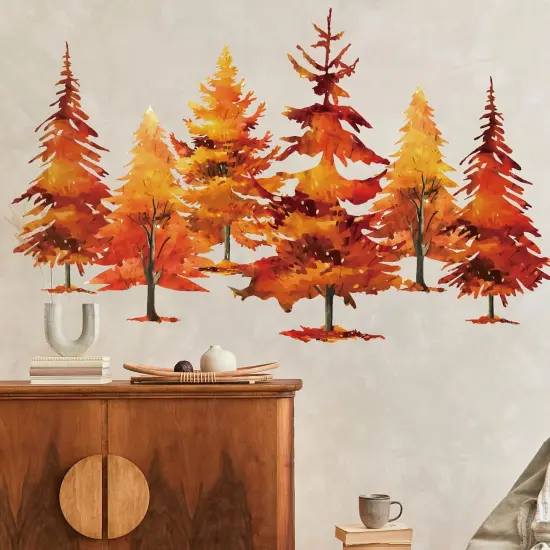 Fall Wall Stickers Watercolor Burnt Orange Maple Tree Wall Decals ,11.8 x 35.4 Inch, 3 Sheets {4}