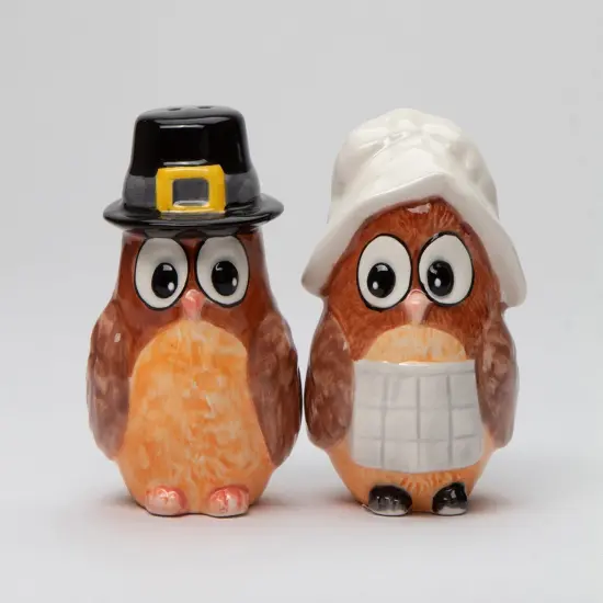 Ceramic Pilgrim Owl Salt And Pepper Shakers, , Home D&eacute;cor, Gift for Her, Gift for Mom, Kitchen D&eacute;cor, Fall D&eacute;cor, Thanksgiving D&eacute;cor {2}
